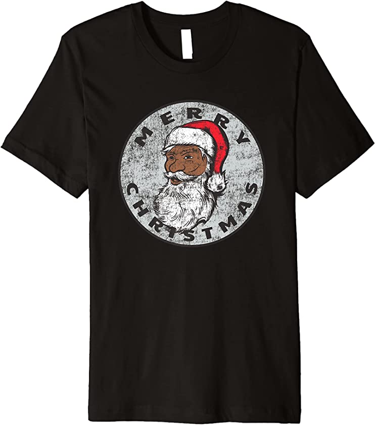 African American Merry Christmas Vintage Melanin Santa Claus Premium T-Shirt