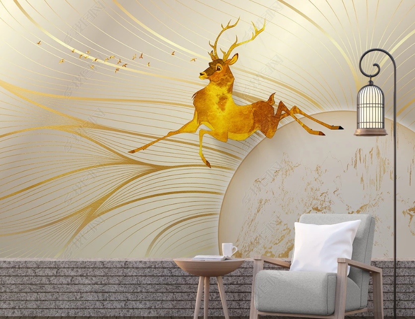 3D Abstract Golden Buck Animal Background Wall Mural Wallpaper Lxl