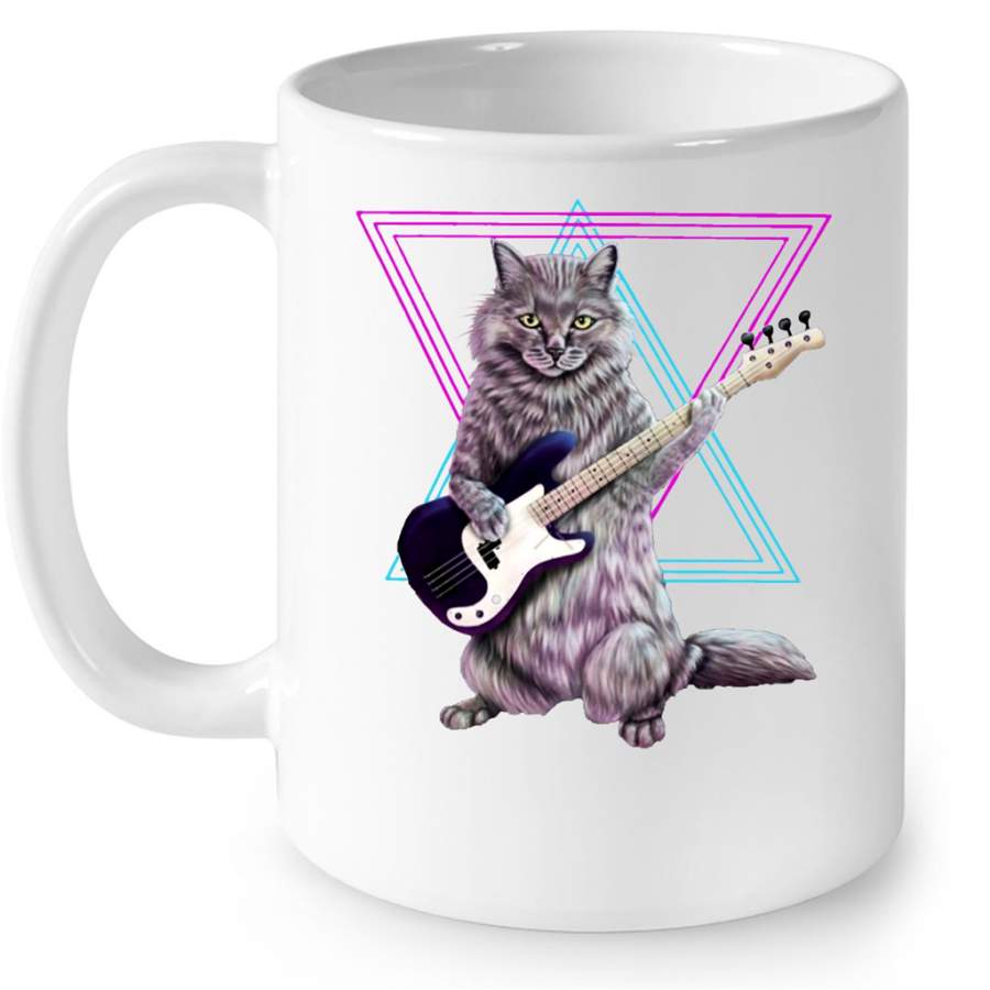 Cat Guitar Bass Kitten Lover B – Full-Wrap Coffee White Mug