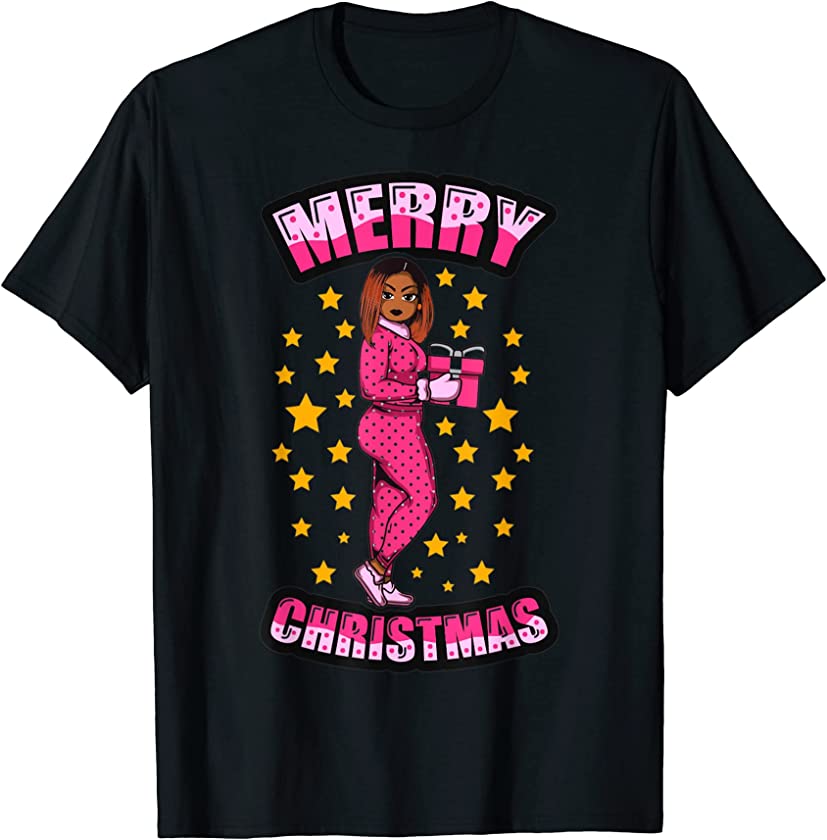 Merry Christmas Melanin Xmas Girl Black Women Pajama Fun T-Shirt