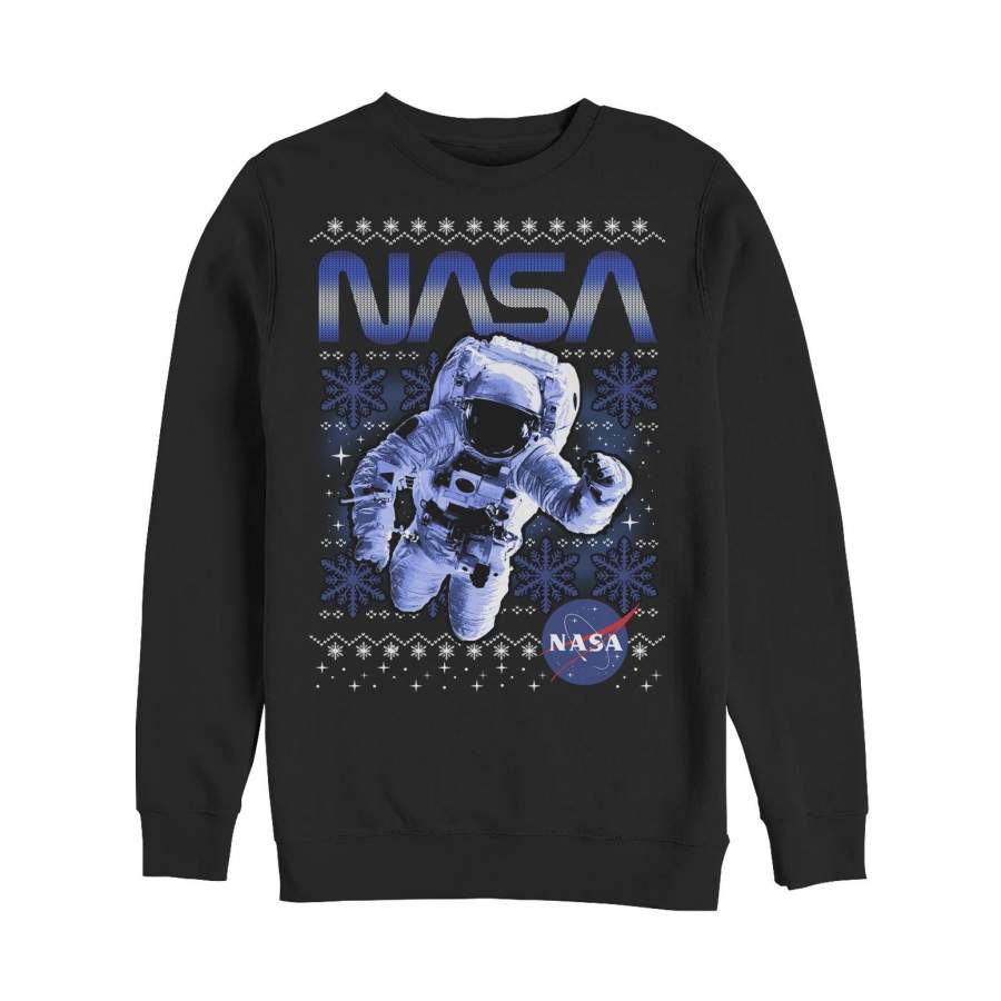 NASA Men’s Ugly Christmas Astronaut Print  Sweatshirt Black