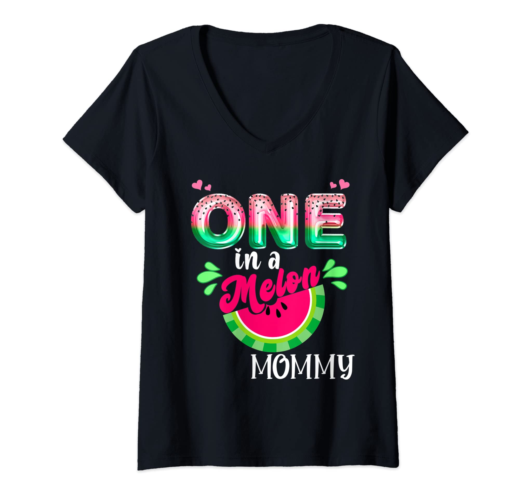 Womens One In A Melon Mom Outfit Birthday Matching Group Summer V-Neck T-Shirt