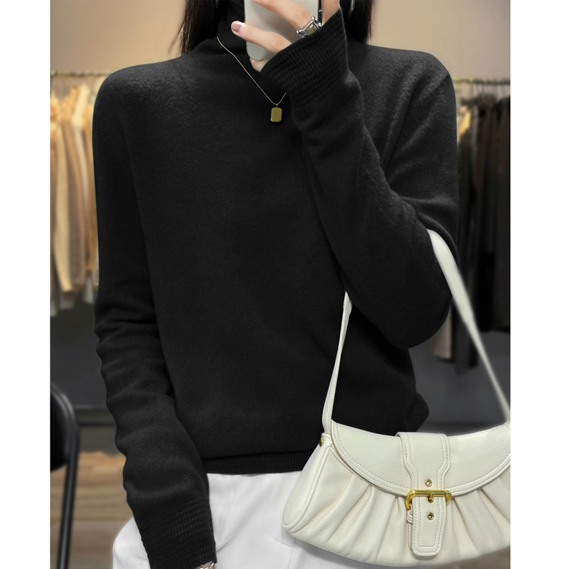 Autumn And Winter New Women’s Pile-Collar Sweater Knitted Pullover Is Thin Basic Tops Commuting High-Neck Bottoming Shirts alx