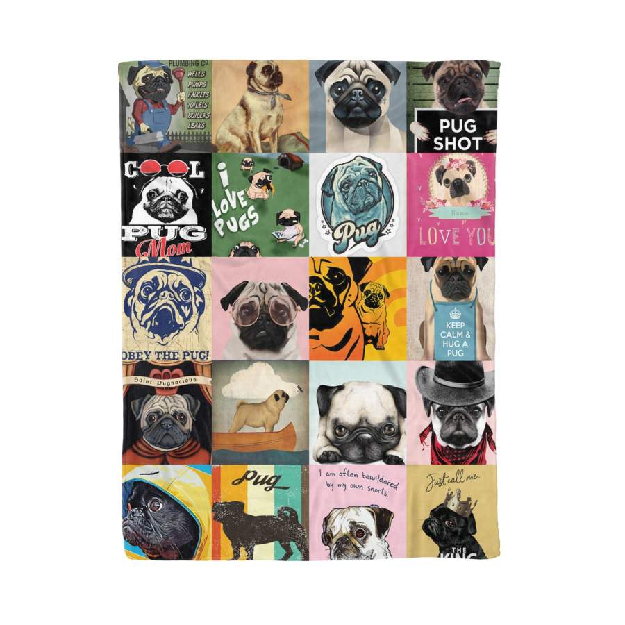 Blanket Retro Pug Posters and Art Prints Vintage Warm Fleece Blanket