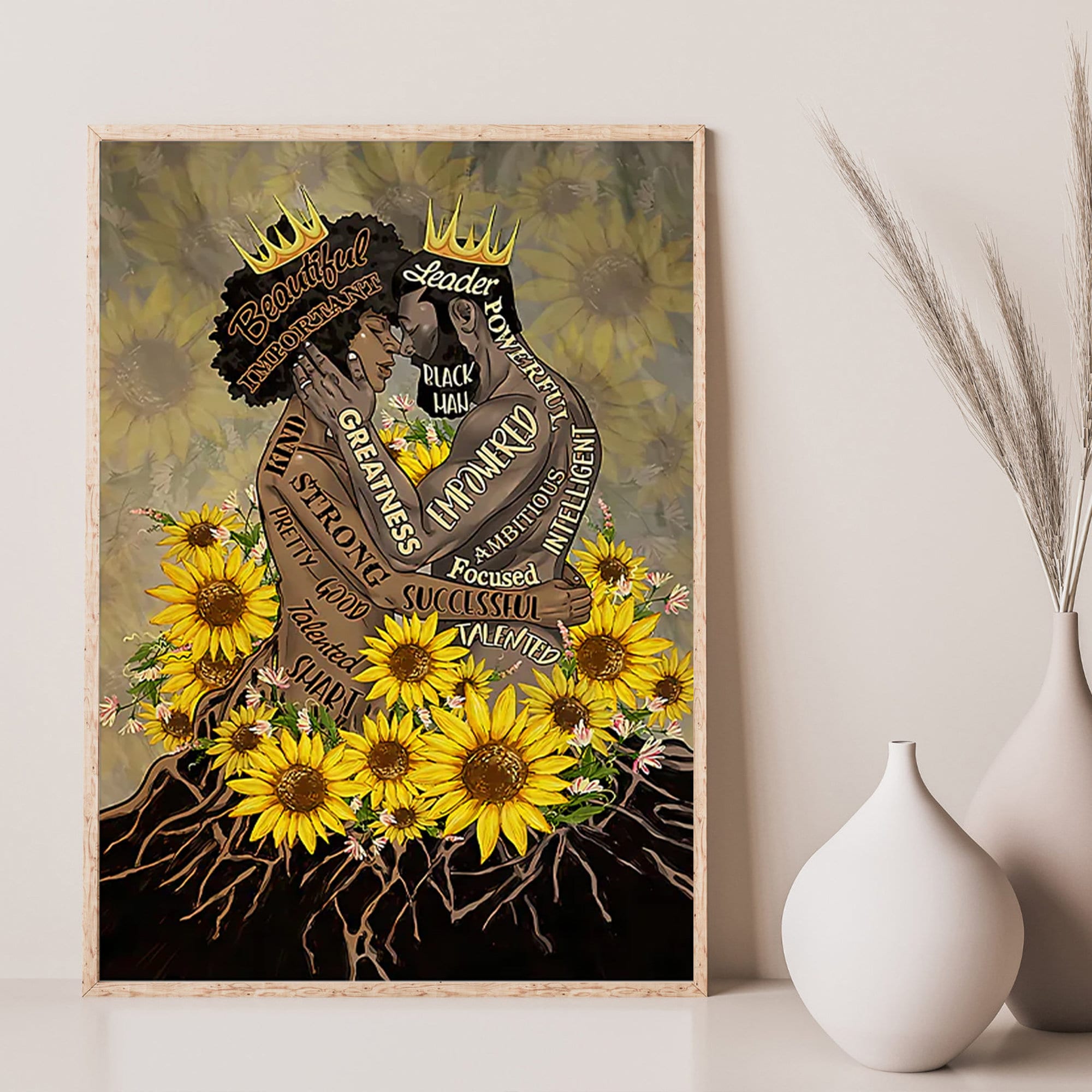 Sunflower Couple Black Art Poster, Black Couple Wall Decor, African American Couple Art, Sunflower Couple Poster, Gift For Couple