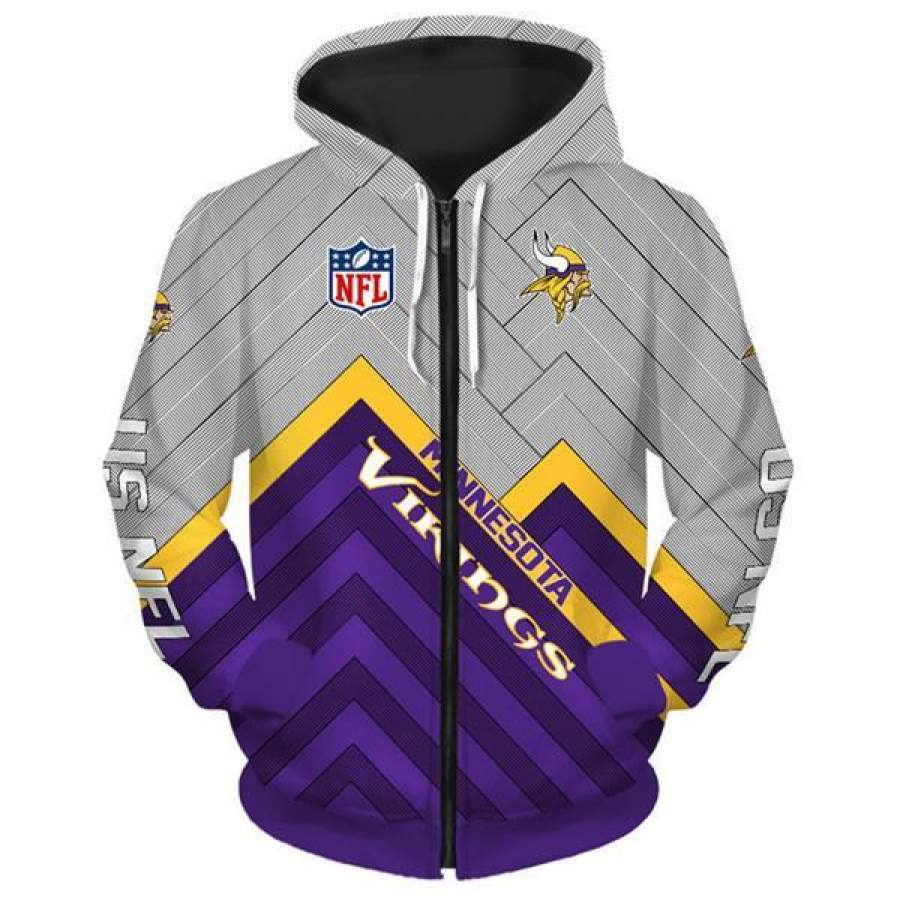 Minnesota Vikings Zip Up Hoodies 3D Sweathsirt Long Sleeve