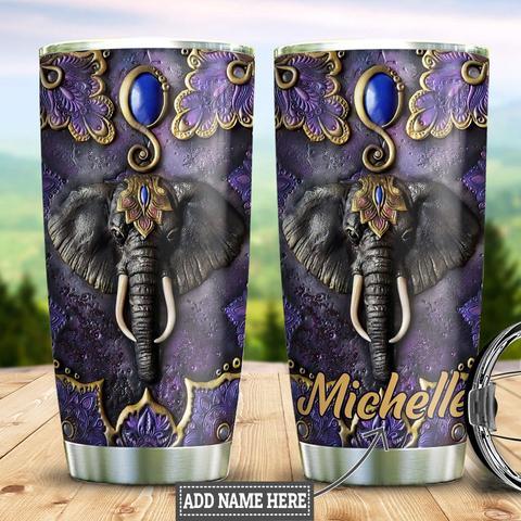 Personalized Purple Elephant Leather Style Stainless Steel Tumbler, Personalized Tumblers, Tumbler Cups, Custom Tumblers