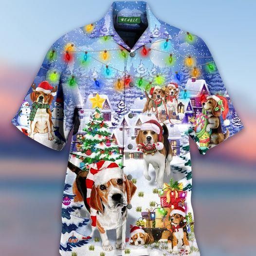 High Quality Christmas Lovely Beagle Snowy Hawaii Aloha Shirts Ha23274