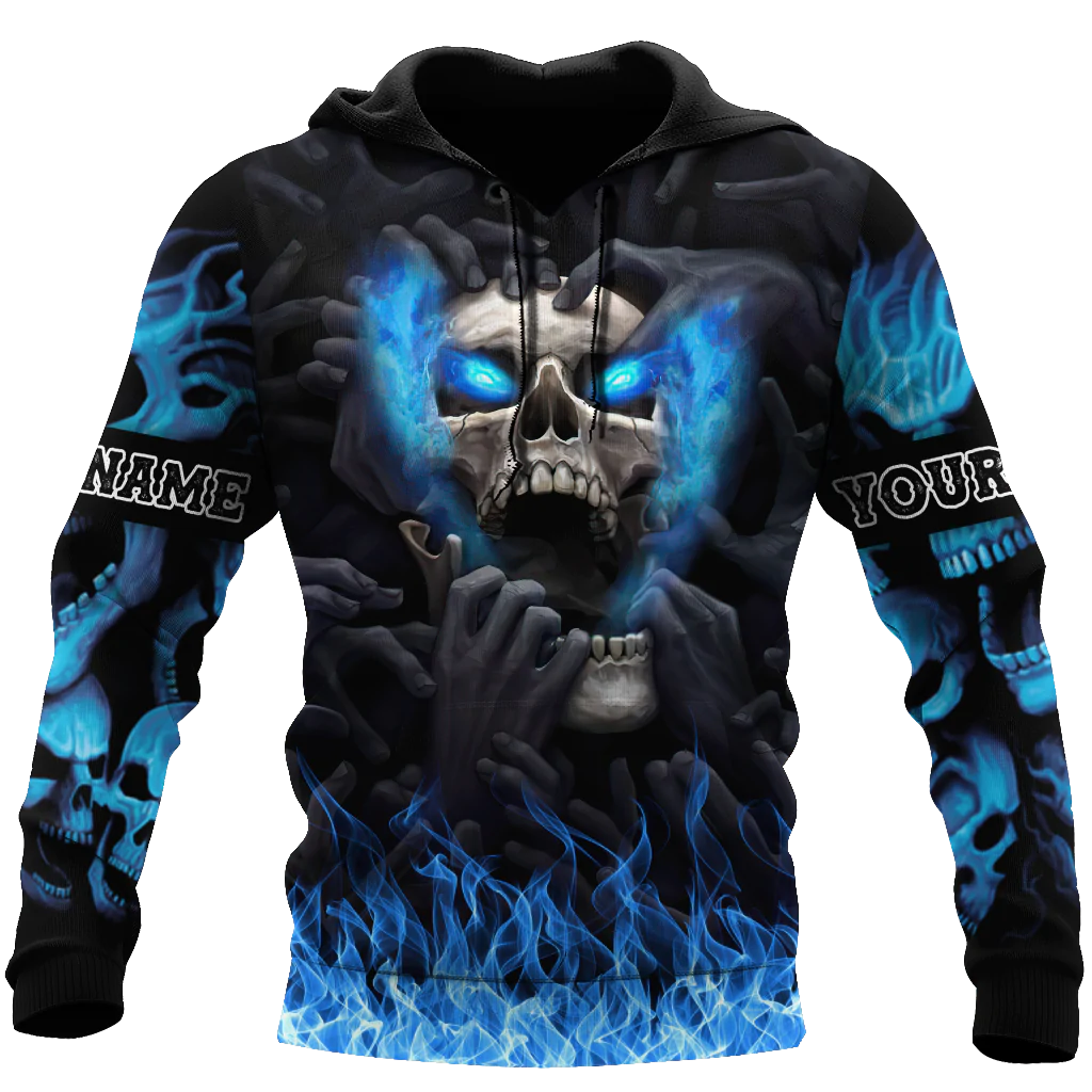 Customized With Name Blue Skull Hoodie, 3D All Over Print Skull With Hoodie, Skull Gift For Him