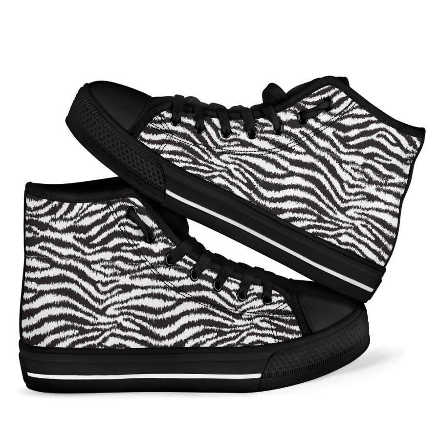 White Tiger Pattern Print Men Women’s High Top Shoes