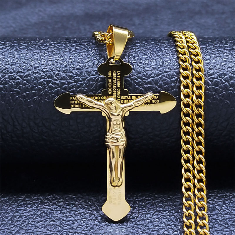 Christian Bible Stainless Steel Jesus Cross Long Necklace Men/Women Necklace Pendant Religious Jewelry acero inoxidable N2294S05 alx