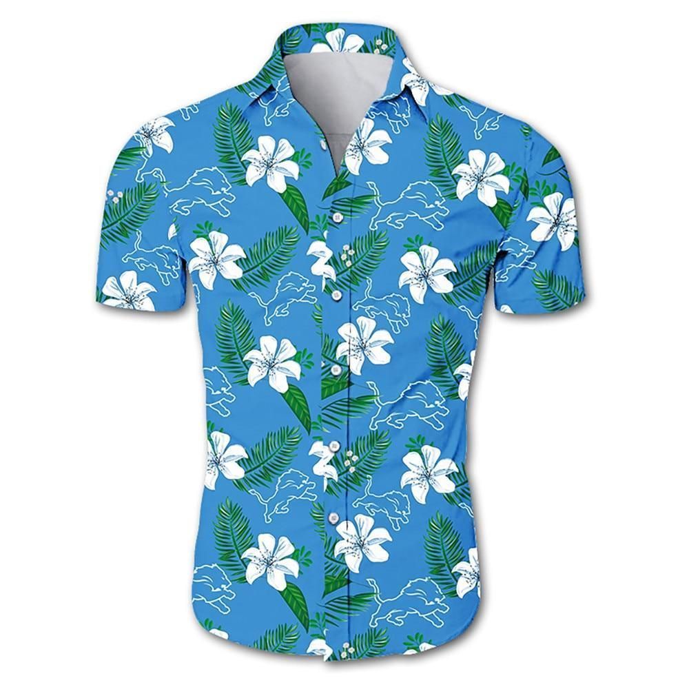 Detroit Lions Tropical Flower Hawaii Shirt White Men Women Beach Wear Short Sleeve Ha72798