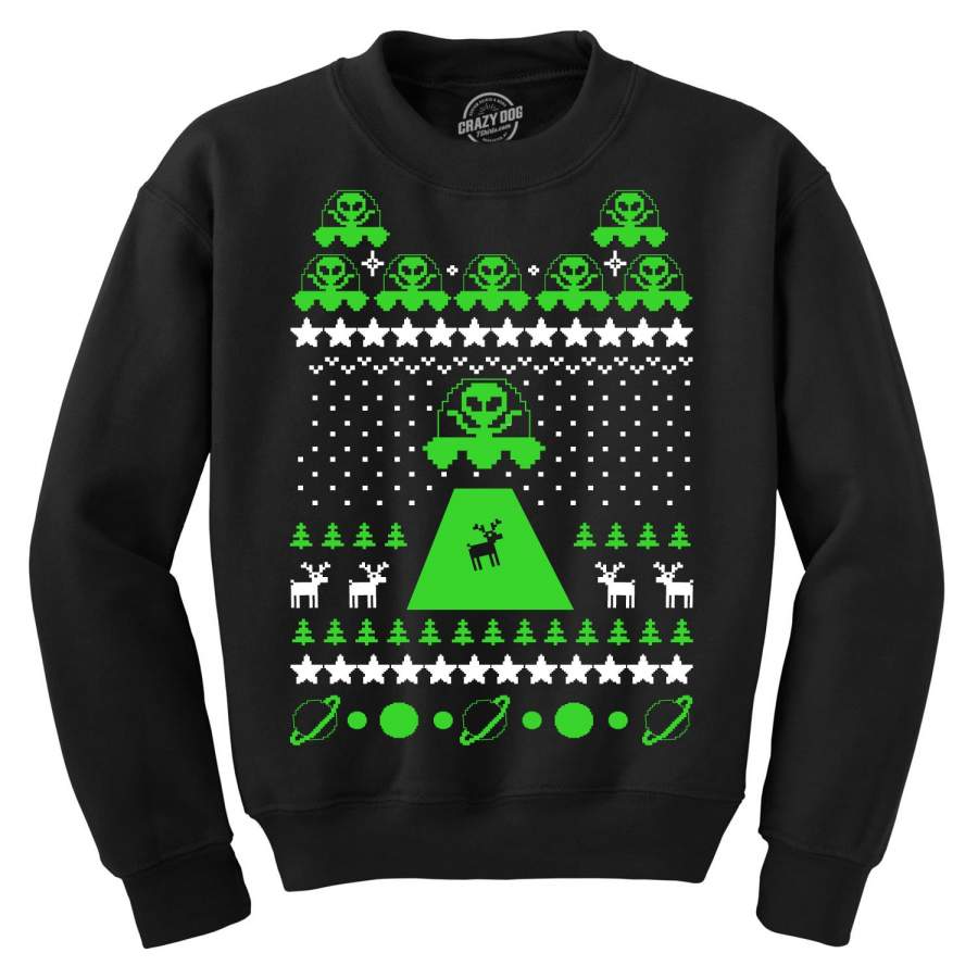 Alien Abduction Ugly Christmas Sweater Crew Neck Sweatshirt