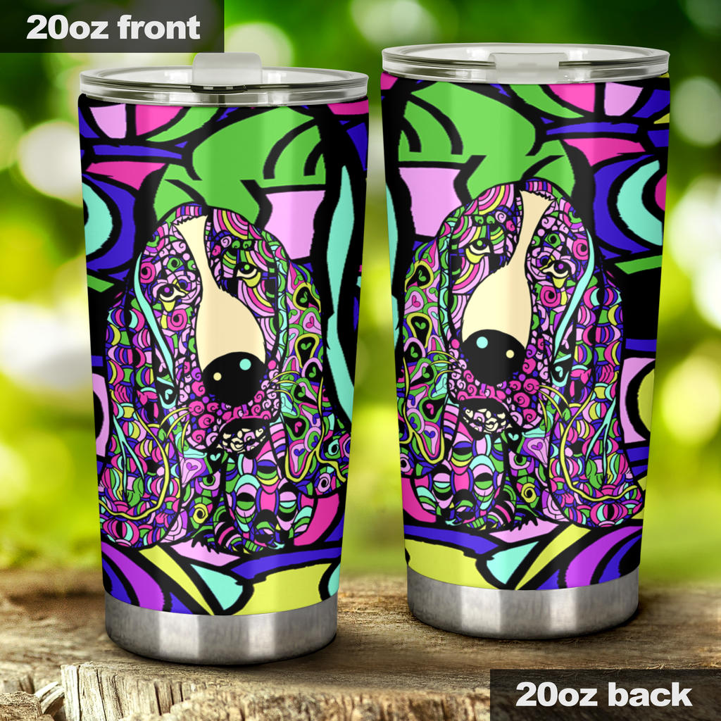 Basset Hound Design Double-Walled Vacuum Insulated Tumblers – Art By Cindy Sang – Jillnjacks Exclusive