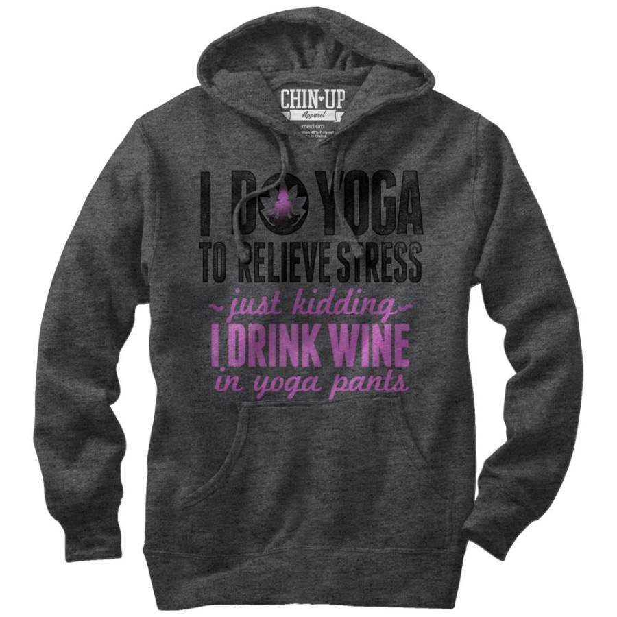 CHIN UP Women’s Drink Wine in Yoga Pants  Lightweight Hoodie Charcoal Heather