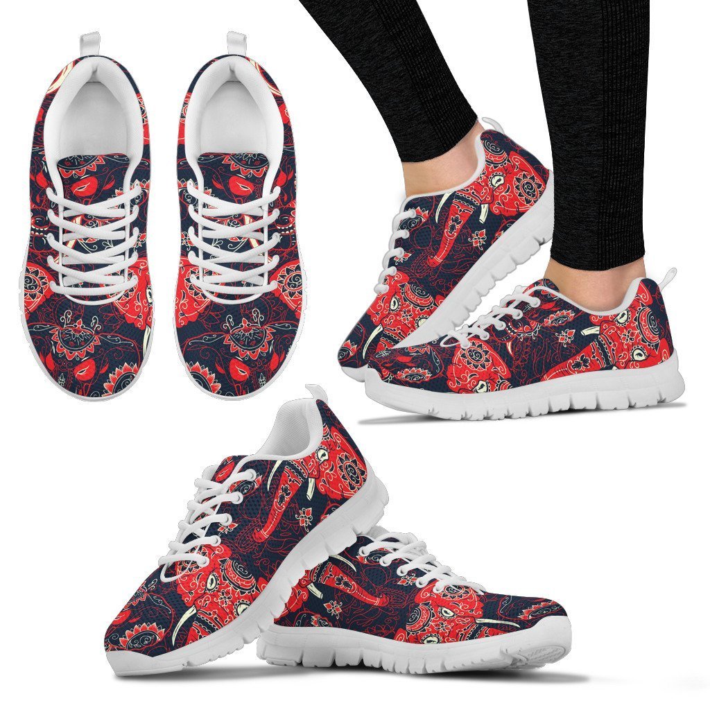 Red Indian Elephant Pattern Women Sneakers Shoes