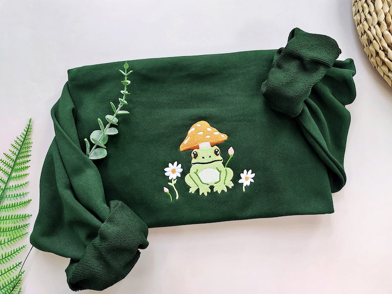 Frog And Daisy Embroidered Sweatshirt 2D Crewneck Sweatshirt All Over Print Sweatshirt For Women Sweatshirt For Men Sws2953