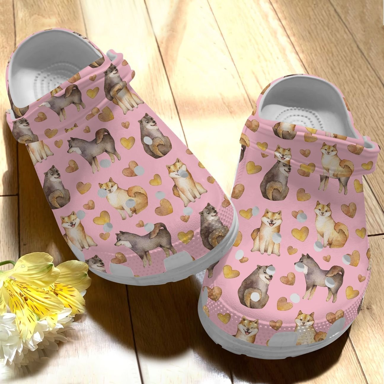 Akita Inu Personalize Clog, Custom Name, Text, Fashion Style For Women, Men, Kid, Print 3D Whitesole Cute Akita Inu