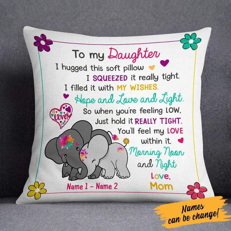 Canvas Pillow – Personalized Elephant Mom Daughter Pillow