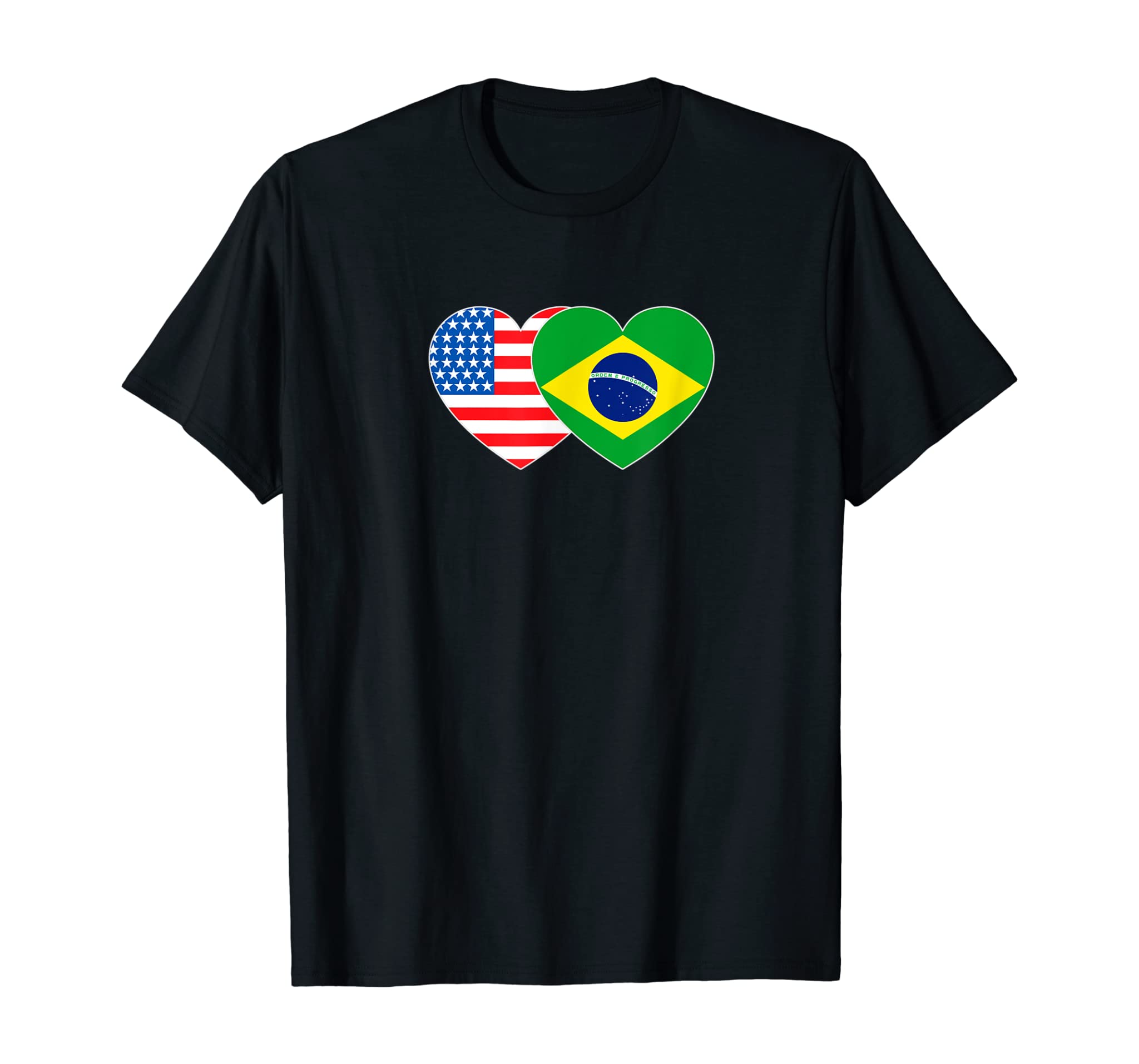 Brazil &USA Flag Twin Heart for Brazilian Americans July 4th T-Shirt