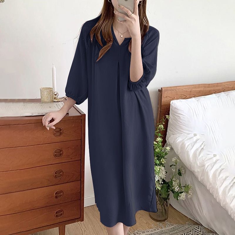 Bohemian V Neck 3/4 Sleeve Loose Baggy Dress Fashion Women Summer Sundress ZANZEA 2022 Casual Solid Mid-calf Vestidos Oversize alx