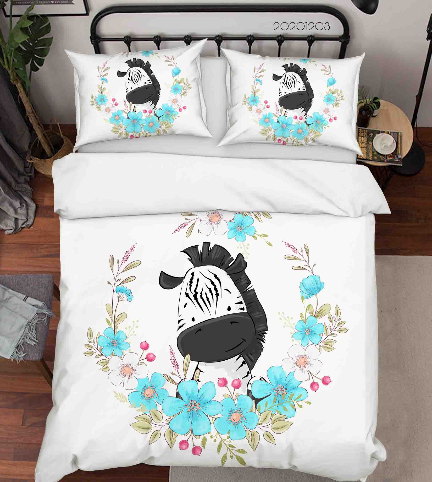 3D Cartoon Hand Drawn Colorful Floral Plant Zebra Animal Quilt Cover Set Bedding Set Duvet Cover Pillowcases Lxl