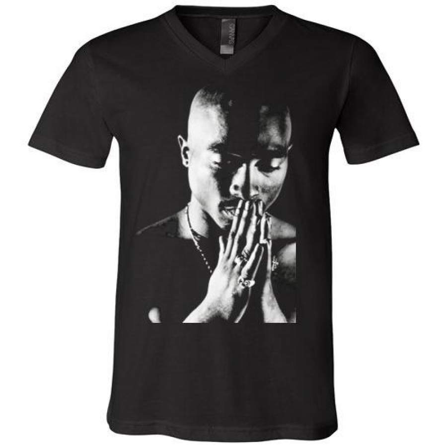 Tupac 2pac Shakur Makaveli, Pray, Prayer, Praying, God,Jesus, v45, Canvas Unisex V-Neck T-Shirt