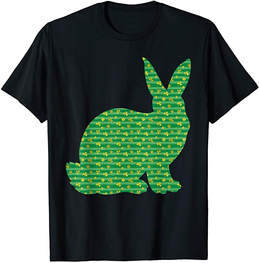 Womens Easter Bunny Golden Shamrock Pattern Patricks Day T-Shirt