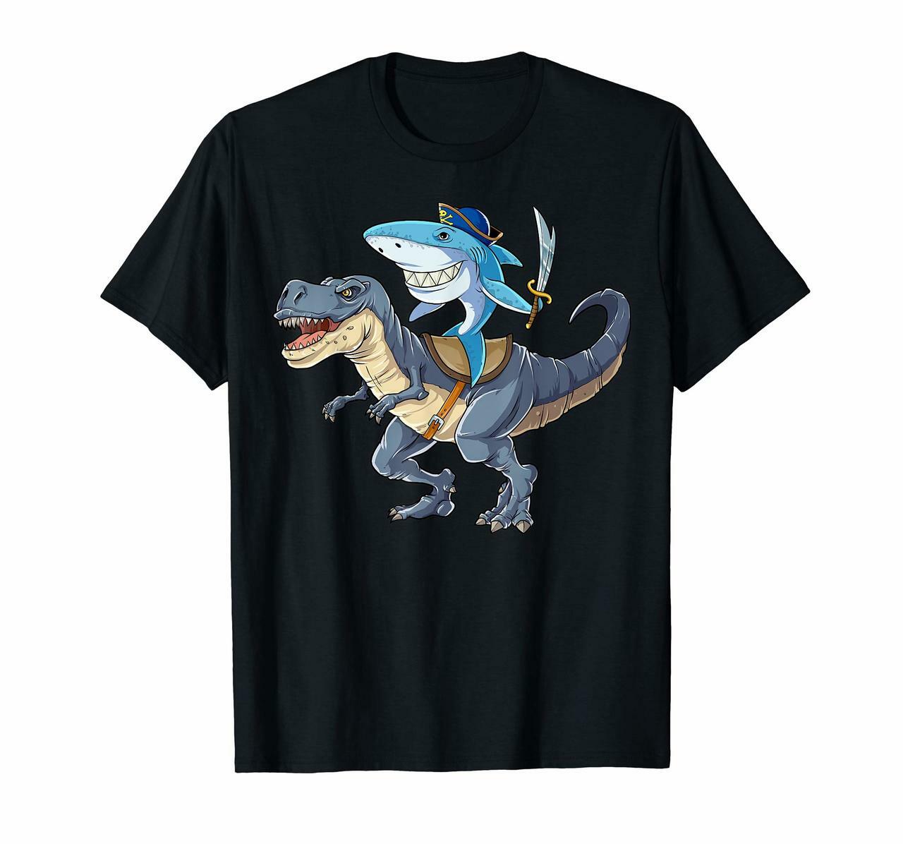 Shark Riding Dinosaur T Rex T Shirt Pirate Jawsome Tees Kids