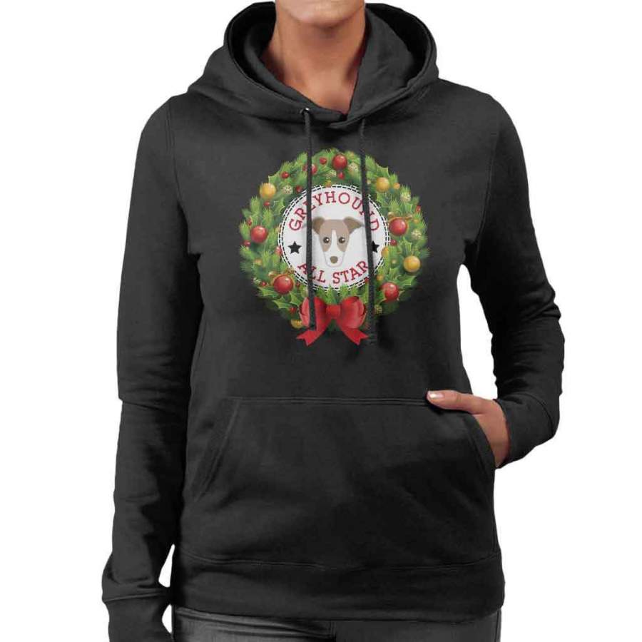 Greyhound All Star Christmas Wreath Women’s Hooded Sweatshirt