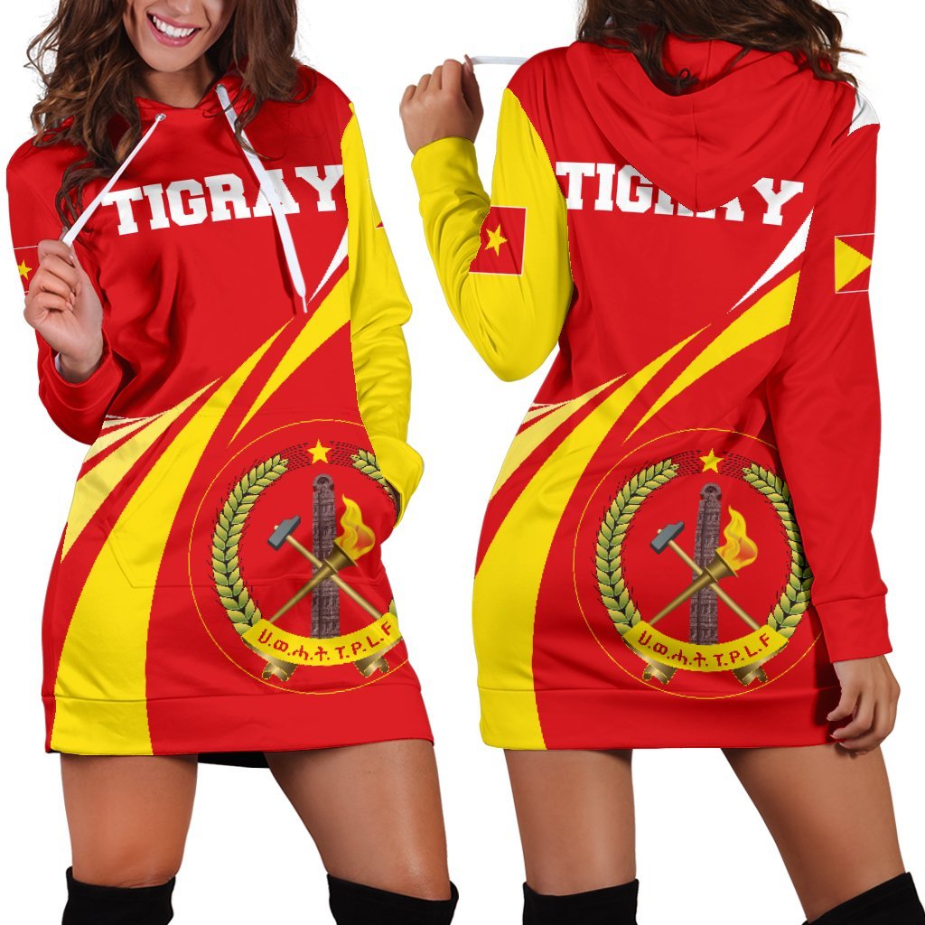 1stTheWorld Tigray Women’s Hoodie Dress, Tigray Swirly Lion Flag Tigray Swirlt ver 2 A10