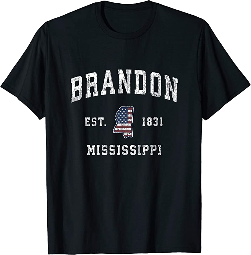 Brandon Mississippi MS Vintage American Flag Sports Design T-Shirt