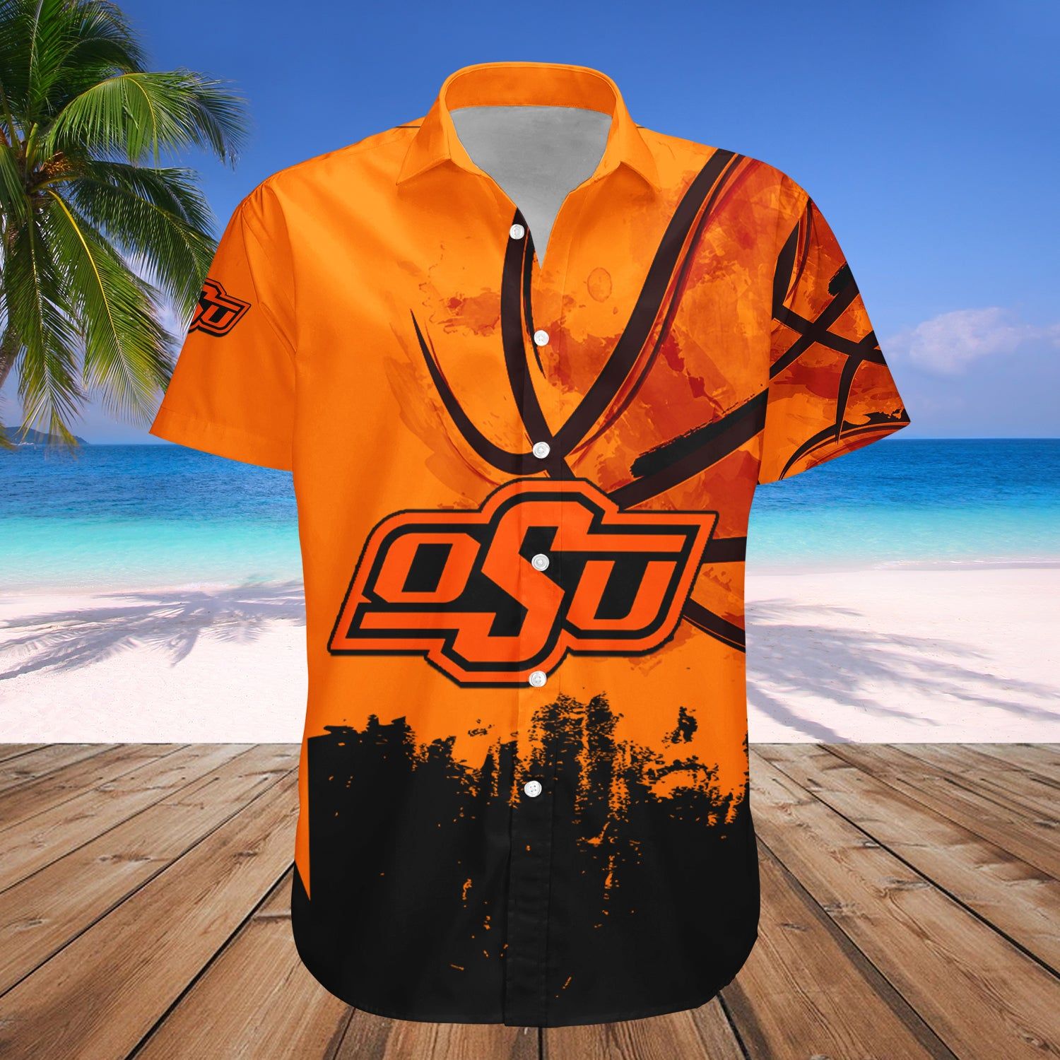 Oklahoma State Cowboys Hawaii Shirt Basketball Net Grunge Pattern – NCCA