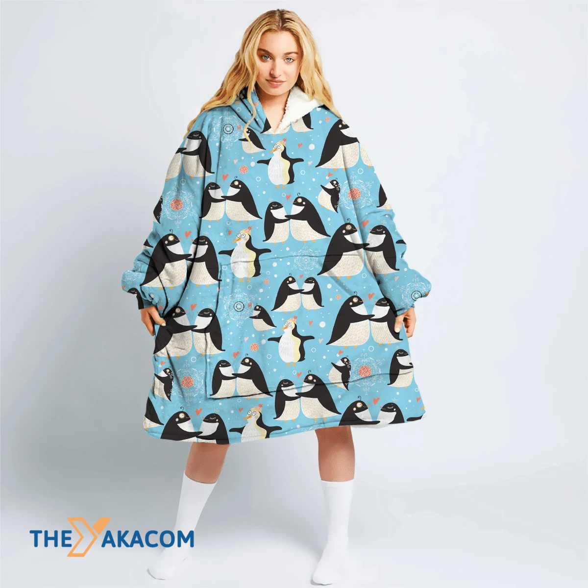 Theme Christmas Happiness Penguins And Snowflakes Artistic Hoodie Blanket