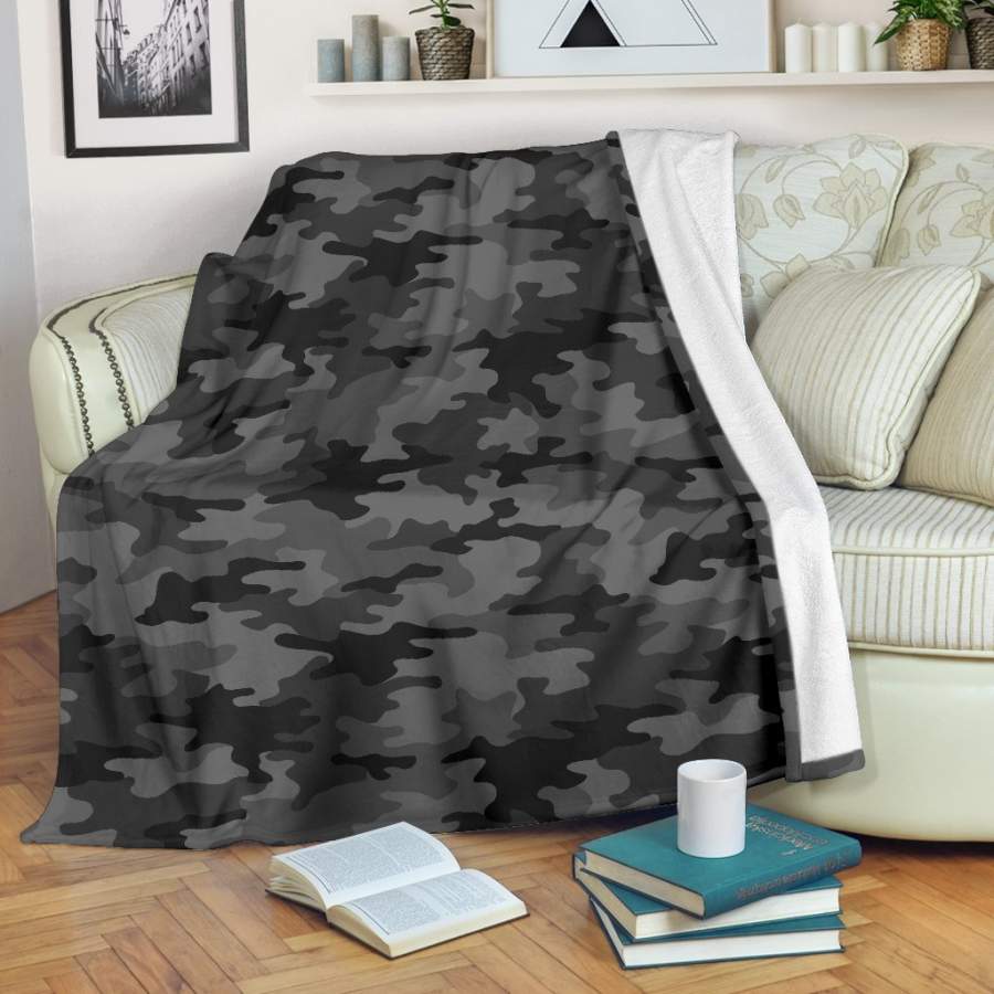 Black And Grey Camouflage Print Blanket