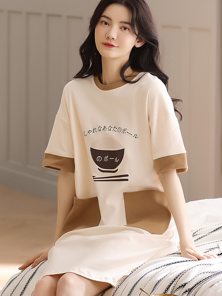 Summer Cotton Sleepwear Women Nightdress Womens Cartoon Ladies Nightgown Sexy Nightwear Plus Home Sleep Dress 2xl summer alx