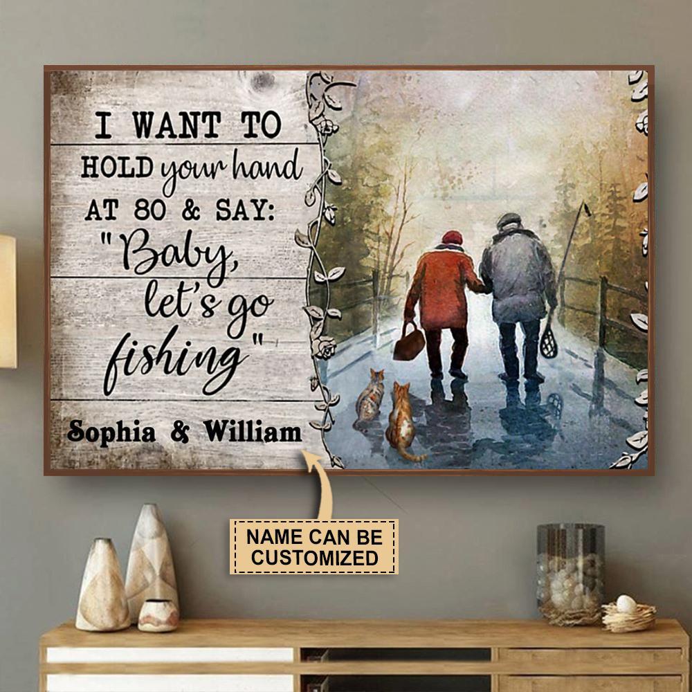 Aeticon Gifts Personalized Fishing Cat I Want To Hold Your Hand Canvas Mom Dad Gift Home Decor