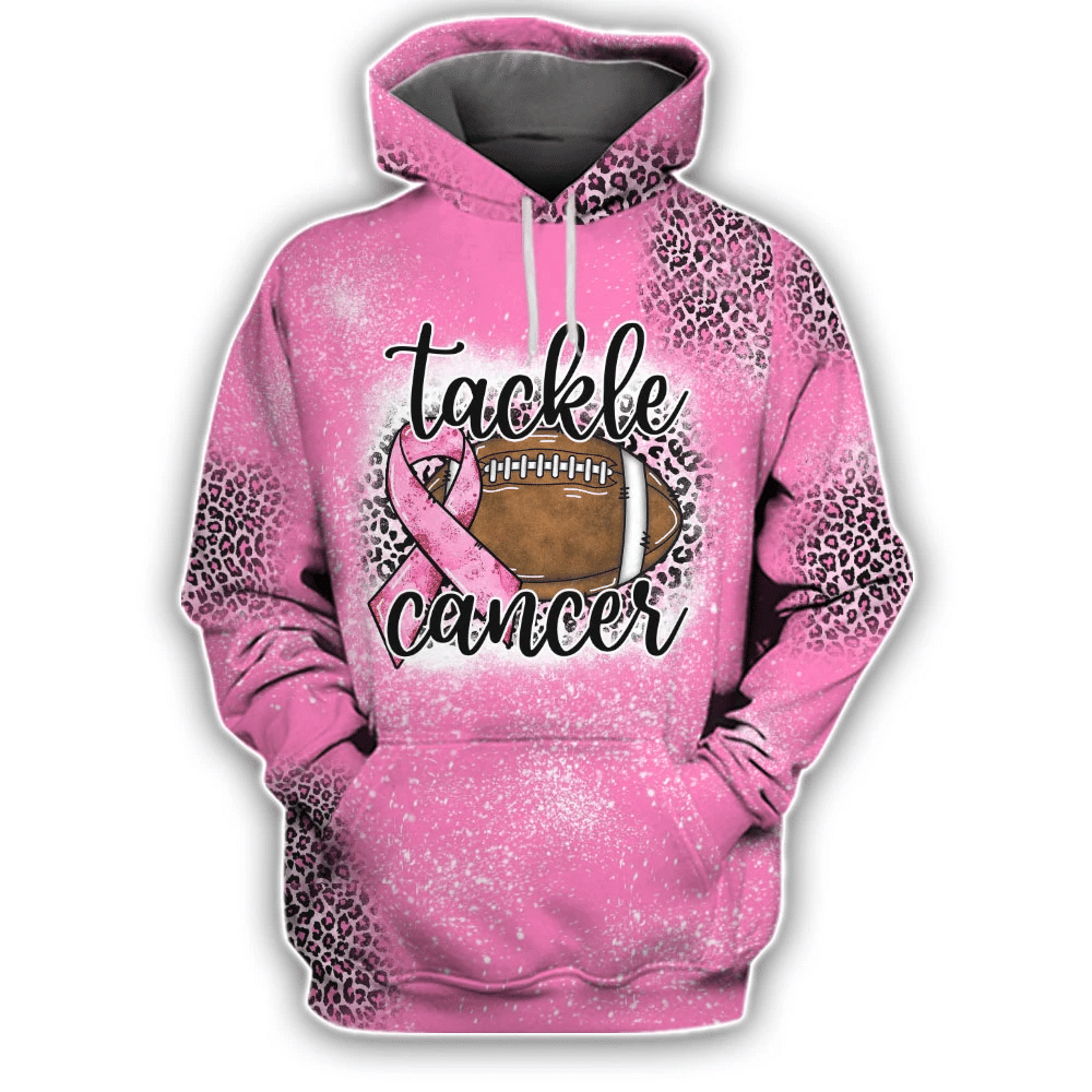 Rugby Tackle Cancer Leopard 3D Tshirt – Breast Cancer Awareness Hoodie Long-Sleeve Gift For Daughter