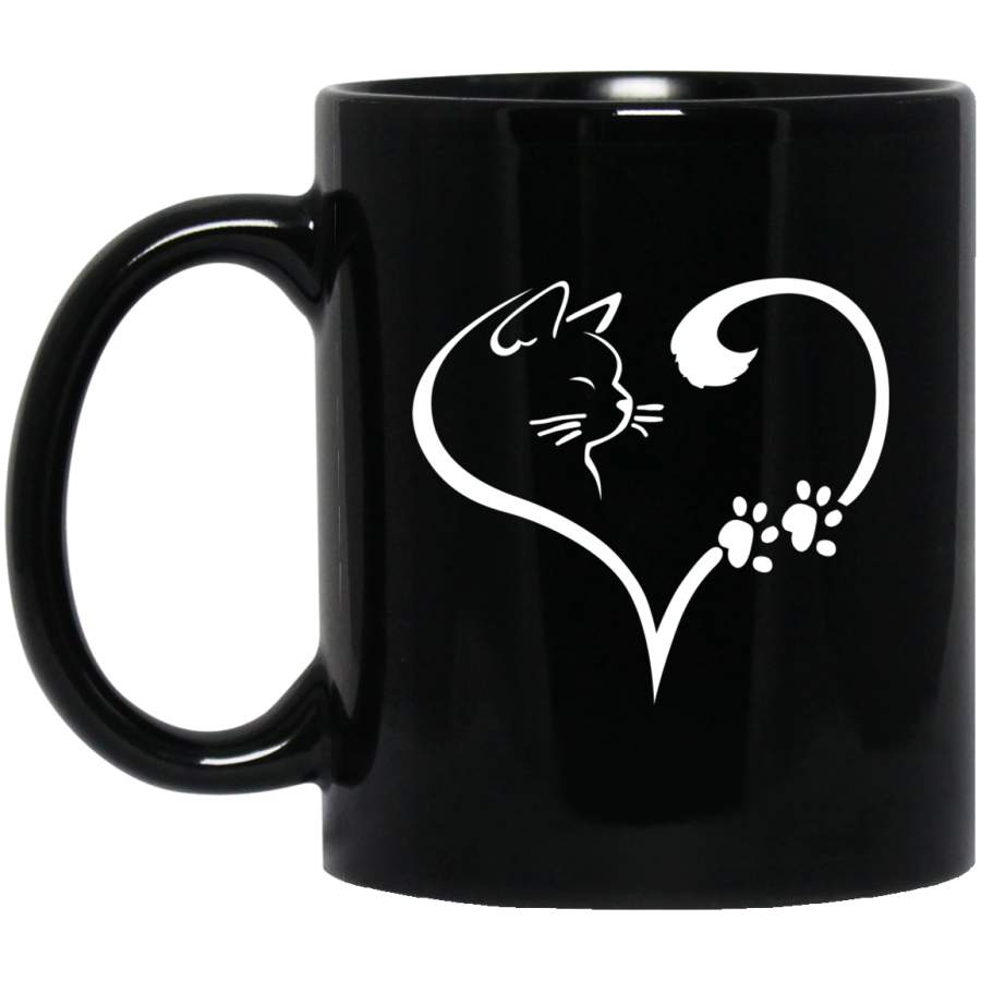 Cat Coffee Mug Cat Heart Lovers Kitten 11oz – 15oz Black Mug