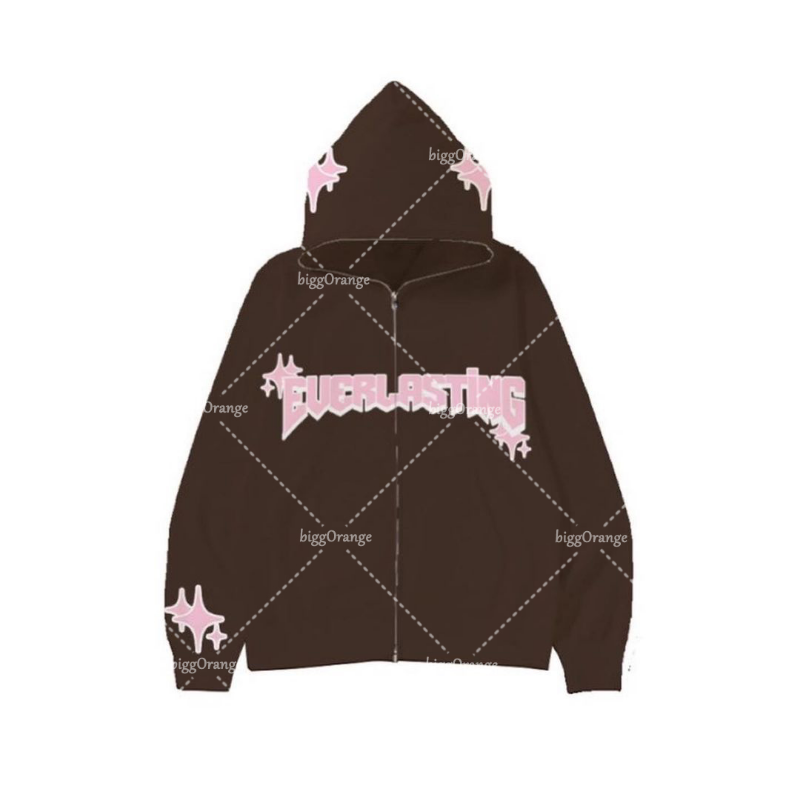 American New Harajuku Fashion jacket Y2K High Street Hip Hop Loose Zipper Hoodie women Letter Retro oversized Sweatshirt Women alx