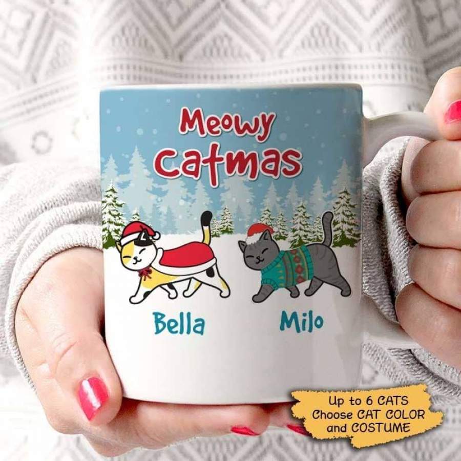 Cat Christmas Walking In The Snow Personalized AOP Coffee Mug