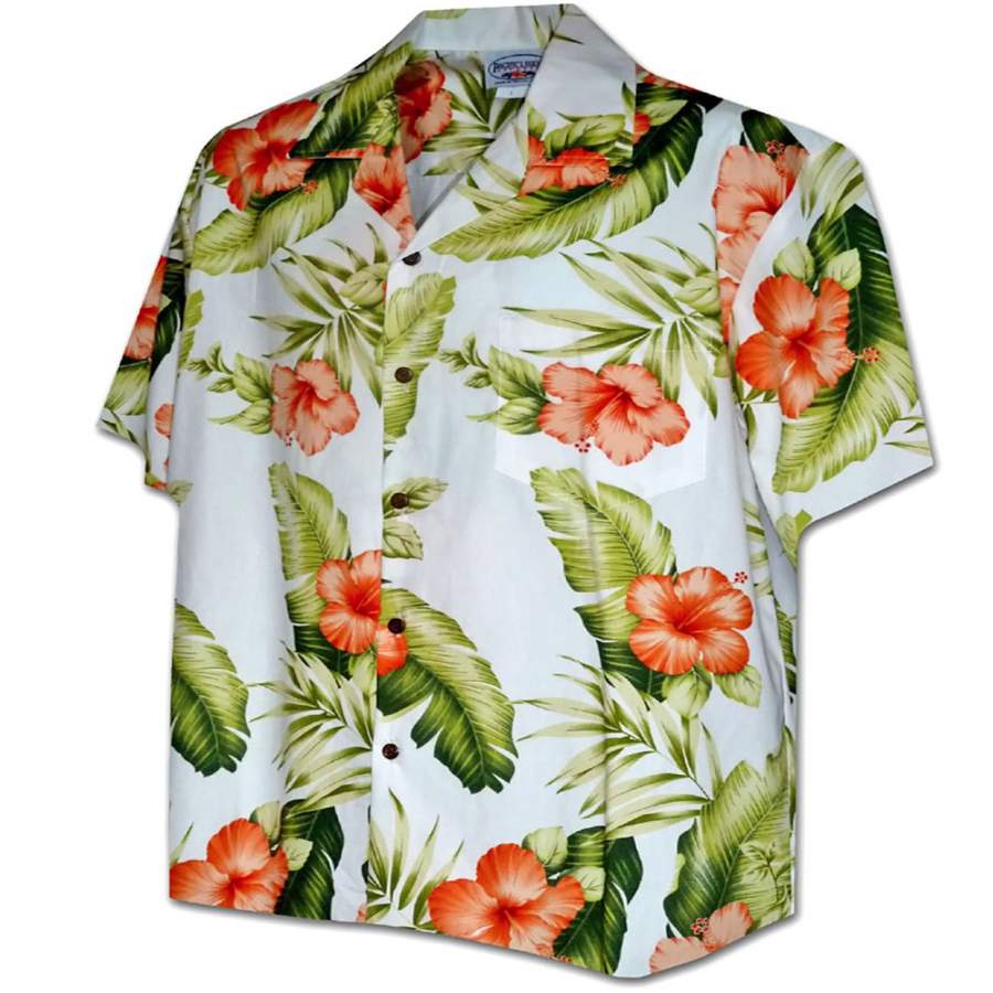 Orange Hibiscus White Hawaii Shirt Ha7869