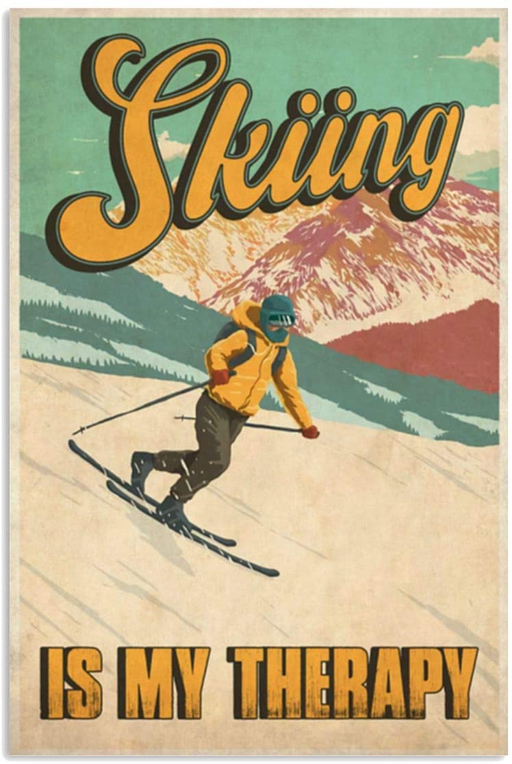 Vintage Man Skiing Is My Therapy Poster Art Print      Home Decor Gift For Men Women Family Friend On Birthday Xmas