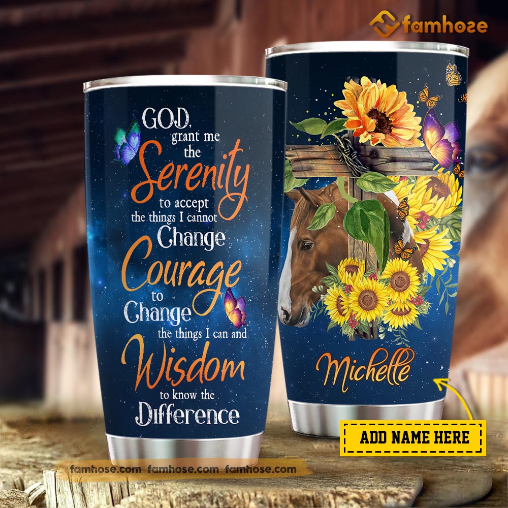 Personalized Horse Tumbler, God Grant Me The Serenity To Accept The Things Can’T Change Stainless Steel Tumbler, Tumbler Gifts For Horse Lovers