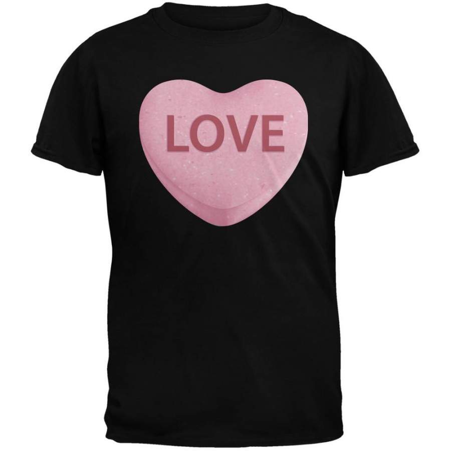 Valentine’s Day Pink Love Candy Heart Black Adult T-Shirt