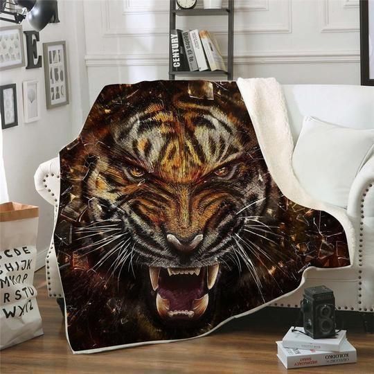 Awesome Tiger Beautiful Pattern Fleece Blanket, Sherpa Blanket, Gift For Wife Gift For Parent, Family Member, Friends Gift, Christmas Gift, Home Decor, Home Living