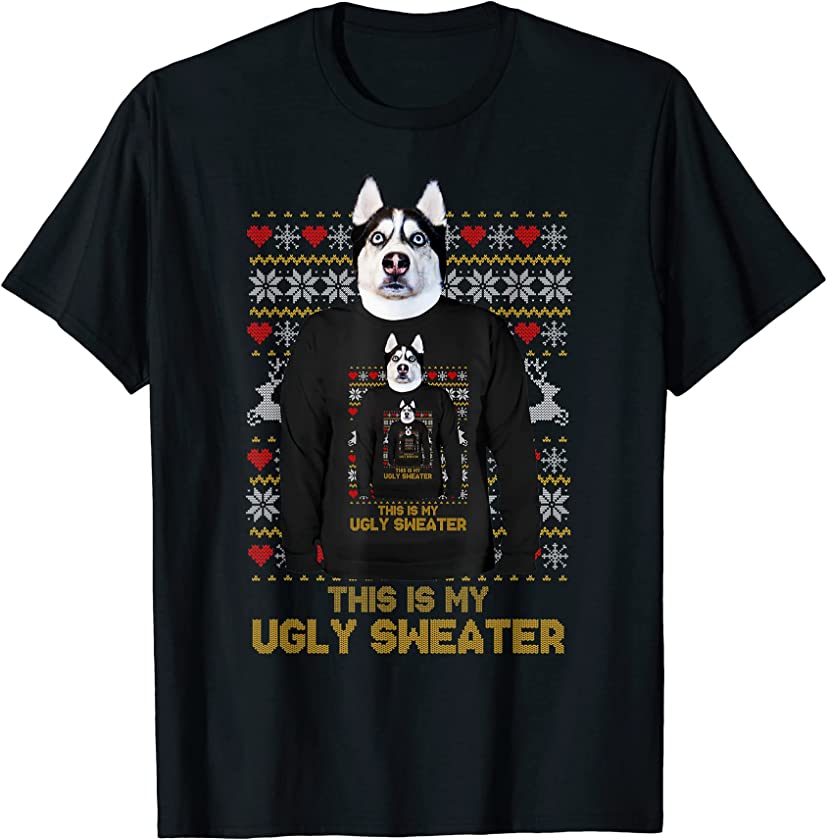 Siberian Husky Mom Dad Dog Ugly Christmas Sweater T-Shirt