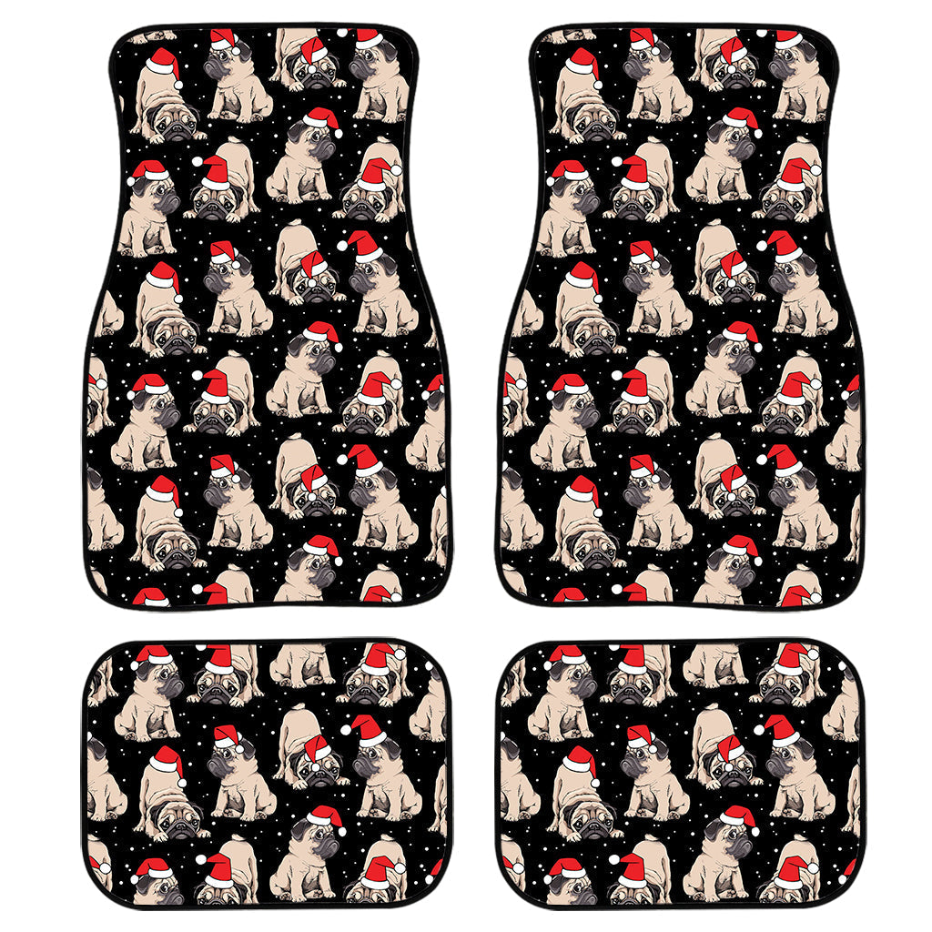 Christmas Santa Pug Pattern Print Front And Back Car Floor Mats, Front Car Mat