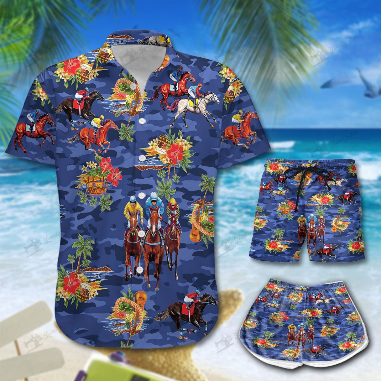 Horse Racing Hawaiian Shirt Shorts Ha43746