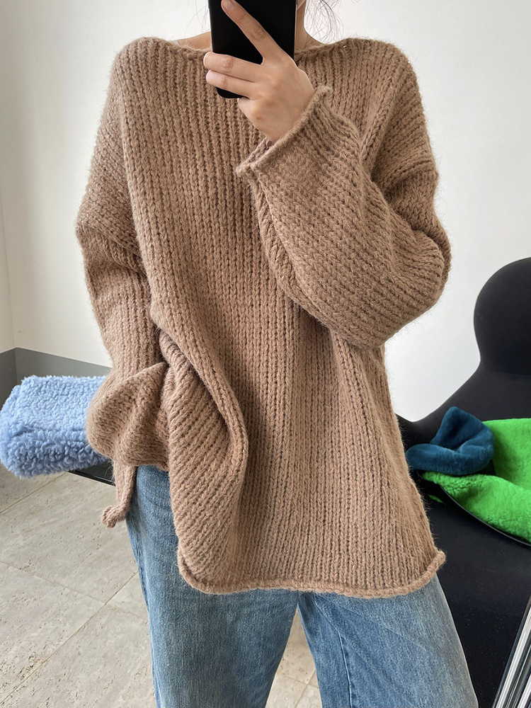 Women Elegant Sweater Korean Harajuku Loose Pullover Autumn Casual Solid Sweet Lovely Chic Jumper Simple Lazy Knitting Top alx